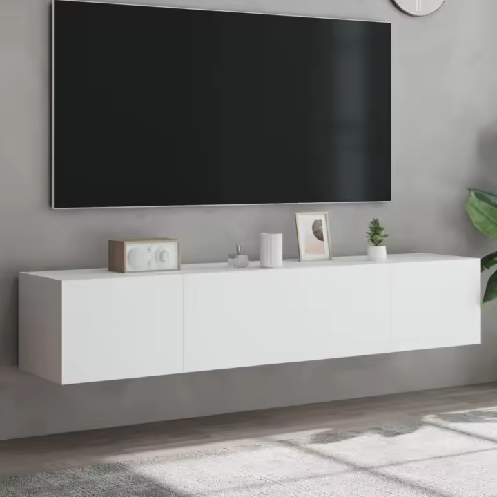 Muebles de TV de pared con luces LED 2 uds blanco 80x35x31 cm - 1