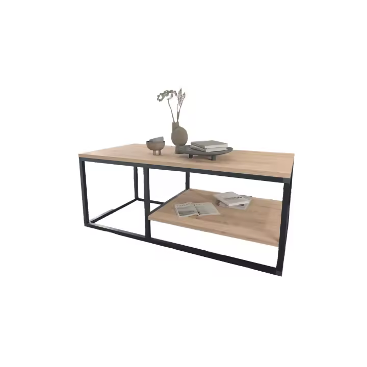 Buyqualia Mesa de Centro Rectangular de Estilo Industrial con revistero en melamina y Acero Color safir - Negro (Alto 42 / Ancho 105 / Fondo 50) - 1
