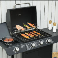 Outsunny Barbacoa de Gas BBQ con Ruedas Parrilla Gas con 3+1 Quemadores de 11,6 KW 2 Mesas Laterales y Termómetro Acero 110x50x100 cm Negro - details 4