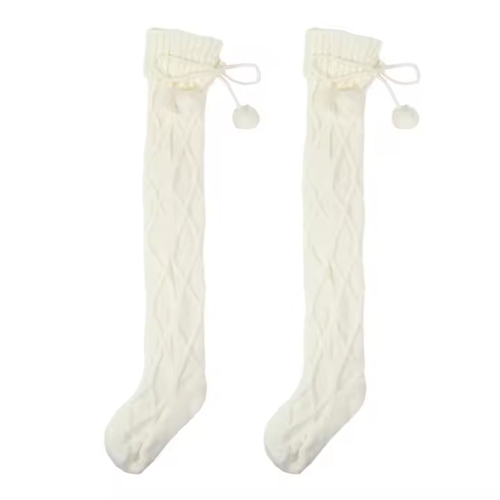 Calcetines De Navidad Altos Para Mujer Calcetines De Pernas Largas De Cable Cálido Hasta La Rodilla Hechos De Poliéster Y Acrílico Paquete De 2 - 1
