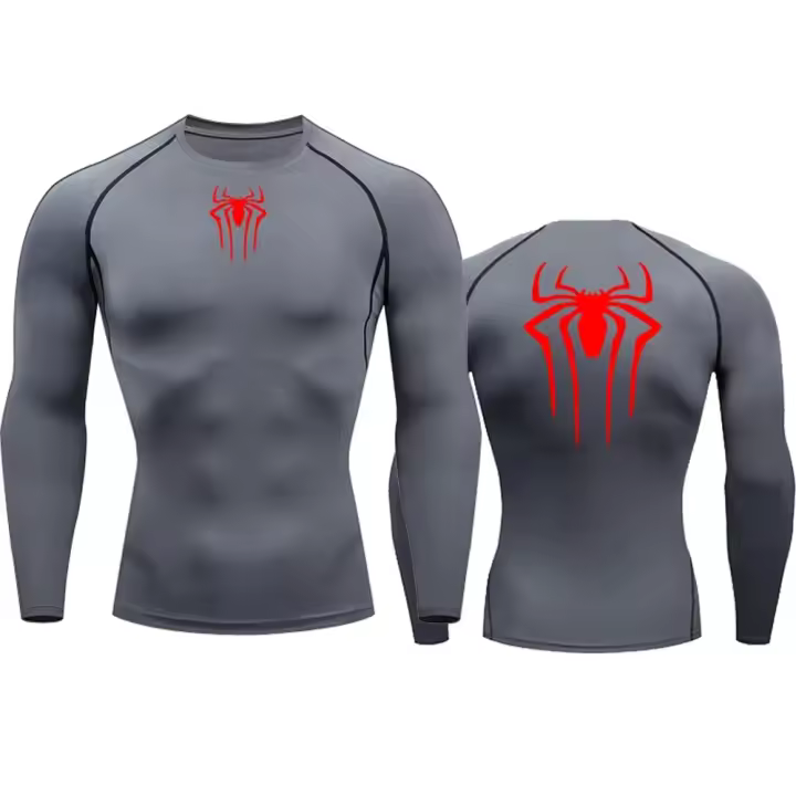 Camiseta De Compresión Para Hombre Con Estampado De Araña Deportiva Fitness Muscular Técnica De Secado Rápido Manga Larga Transpirable Para Gimnasio Y Uso Diario - 1