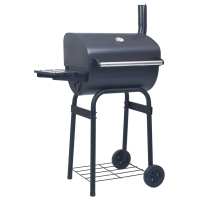 vidaXL Barbacoa de carbón con ahumador y estante inferior negro - details 0