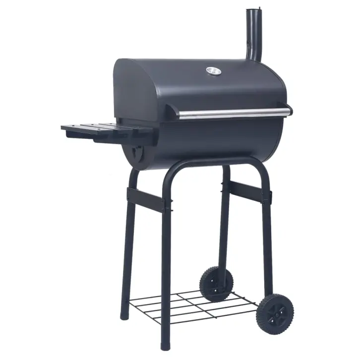 vidaXL Barbacoa de carbón con ahumador y estante inferior negro - 1