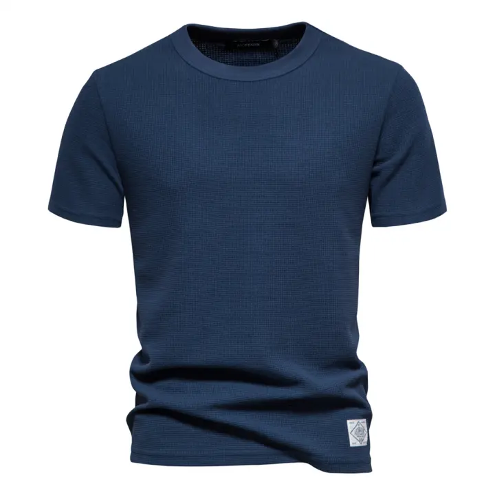 Camiseta De Punto De Palanca Para Hombre AIOPESON Color Sólido Casual Cuidado Facilidad Verano Moda Tops De Calidad Breathable Ligera O-Neck Sin Capucha - 1
