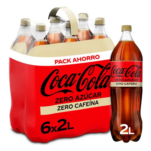 Coca Cola nacional sabor original normal  Zero Azúcar y Zero azucar Zero cafeína - Refresco de cola 2Litros sabor original normal sin azúcar, sin calorías, sin cafeína paquete 6u 2000ML - 1