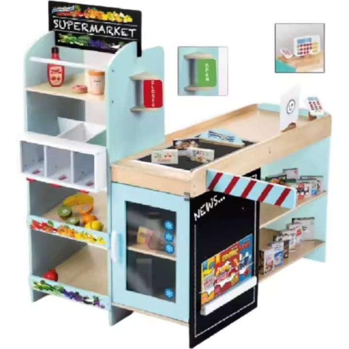 Anne Klein Supermercado de Madera Infantil XL - Juguetes de Madera - Accesorios Incluidos - 1
