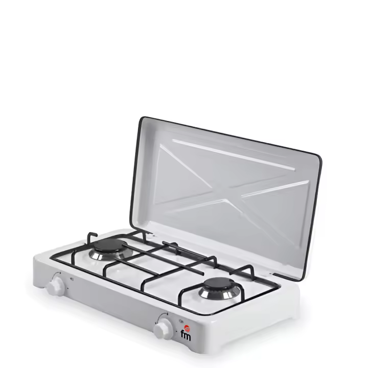 Fm HG200 - Hornillo de Gas Portátil 2 Fuegos para uso exterior, Color Blanco - 1