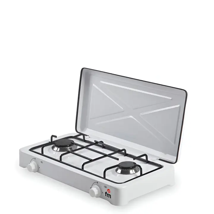 Fm HG200 - Hornillo de Gas Portátil 2 Fuegos para uso exterior, Color Blanco - 1