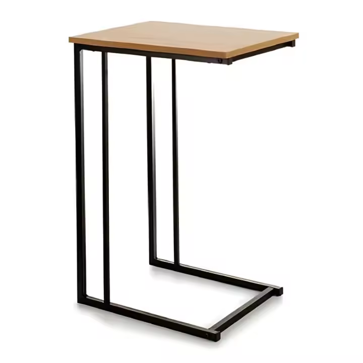 Mesa ordenador portátil para sofá, estructura metálica, color negro y roble - 1