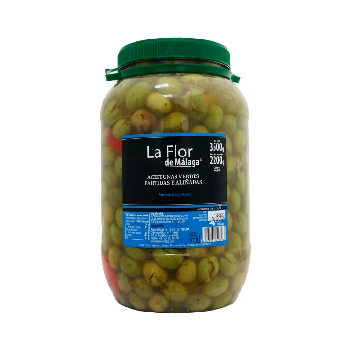 Aceitunas Extra partidas LA FLOR DE MÁLAGA  3 KG (2.2 KG ESC)  LA FLOR DE MALAGA  Aperitivos - 1