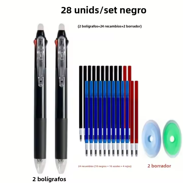 Juego De 3 En 1 De Bolígrafos Mágicos Con Tinta Erasable 0.5mm Negro/Azul/Rojo Material Plástico Para Escuela Y Oficina - 1