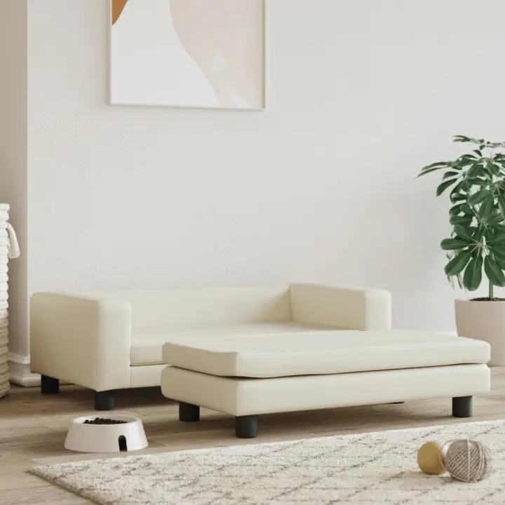 vidaXL Cama de perros con extensión cuero sintético crema 100x50x30 cm - 1