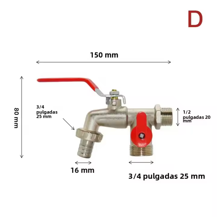 Adaptador De Conector De Agua Doble Cabeza 1/2'' 3/4'' Válvula De Interruptor Para Jardín Tubo De Riego Unidad De Medición - 1