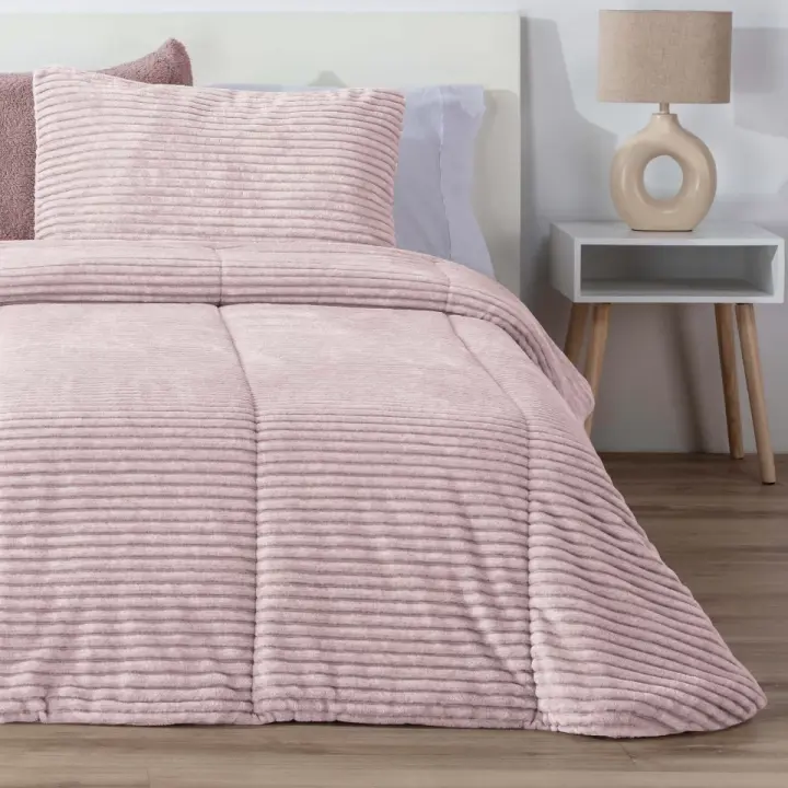 Edredón Comforter Lines  Melange Jaspeado Rayas Nude - Muy Suave,decorativo y Cálido para tu descanso. - 1