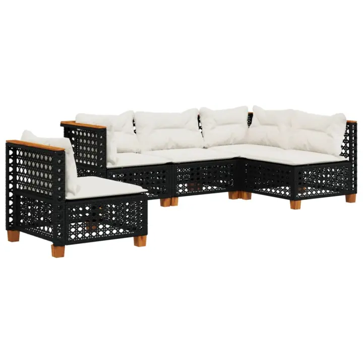 vidaXL Set de muebles de jardín 5 pzas y cojines ratán sintético negro - 1
