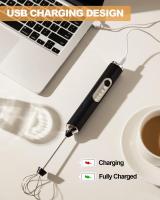 Espumador de leche eléctrico de mano con 2 cabecales, de café, de espuma con USB recargable de 3 lordades - details 2