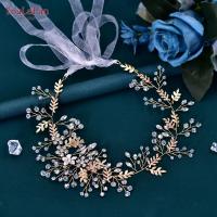 YouLaPan Diadema De Boda Para Mujer Aleación De Hojas Doradas Accesorios De Cabello De Novia Adorno De Fiesta Hecho a Mano Tiara De Plata Decoración De 40*7.5CM - details 2