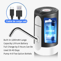 Dispensador de Agua eléctrica, Bomba de Agua,  USB-C, Bomba automática portátil con 2 adaptadores para Botellas y garrafas de 5, 8, 10, 15 y 20 litros, 1200mAh para Camping Oficina Gimnasio EasySpeed - details 2