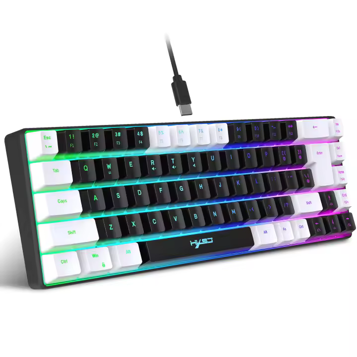 Teclado De Juego 68 Teclas Con Retroiluminación RGB Negro Y Blanco Para Portátiles Y Computadoras USB Cableado Portátil - 1