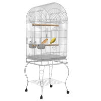 PawHut Jaula de Pájaros con Ruedas Jaula de Aves Exterior con Bandeja Extraíble Rejilla 2 Cuencos de Acero Inoxidable Estante y Percha para Periquitos Canarios 51x51x153 cm Blanco - details 0