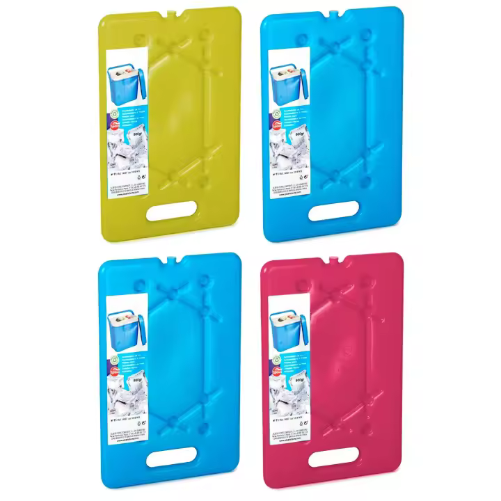 Tradineur - Pack de 4 Acumuladores de Frío N.º 11 - 800 G - Fabricado en Plástico - Ideal para mantener la temperatura en tu nevera portátil - 30 x 20 x 1,5 cm - Color Aleatorio - 1