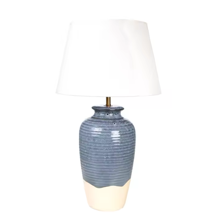 LAMPARA CERAMICA AZUL/BEIGE C/PANTALLA HM1123 FIJALO - 1
