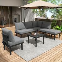 Juego de tumbonas de Jardín con Armado de Hierro galvanizado, juego de 6, juego de muebles de Jardín de Cuerda, Patos regulables, tablero de Cristal Liso, incl. Todos Los cojines de asiento y almohadones, beige/Gris - details 8
