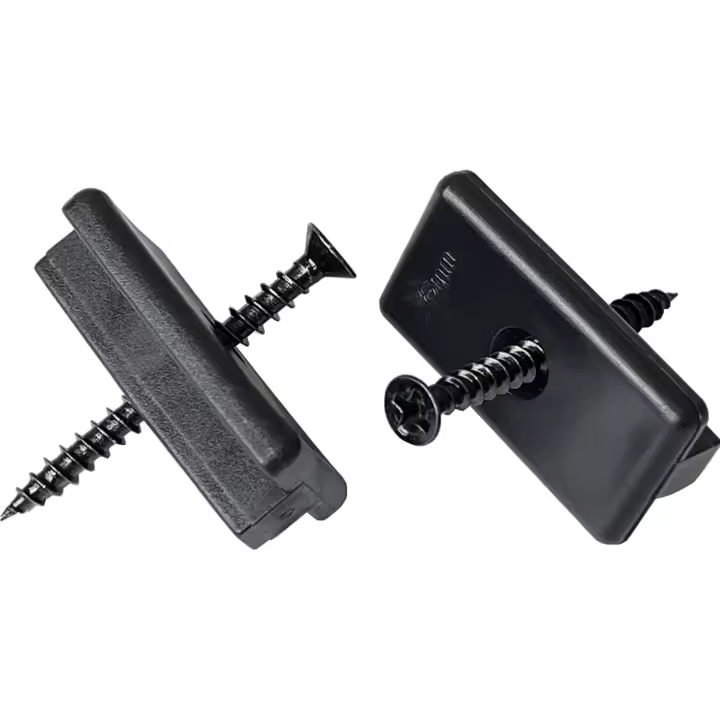 100 piezas de clips de WPC, clips de plástico de 6mm para lists de WPC/BPC, Fijación Oculta with T-Clip + tornillos (Negro) - 1