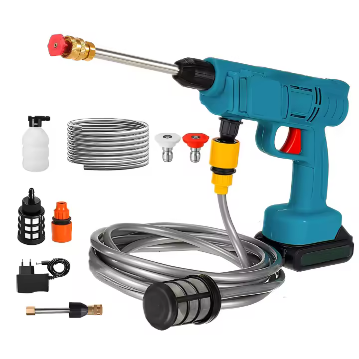 Pistola Lavadora de Alta Presión Inalámbrica 1000W - Limpieza Coches y Hogar, Batería Recargable, Incluye Manguera, Accesorios - Eléctrica, Riego Jardín - 1