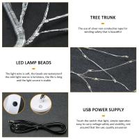 Lámpara De Mesa Árbol De Noche LED Con Encendido Por Toque Y USB/Batería Decoración De Flores Artificiales Bonsái Para Escritorio - details 17