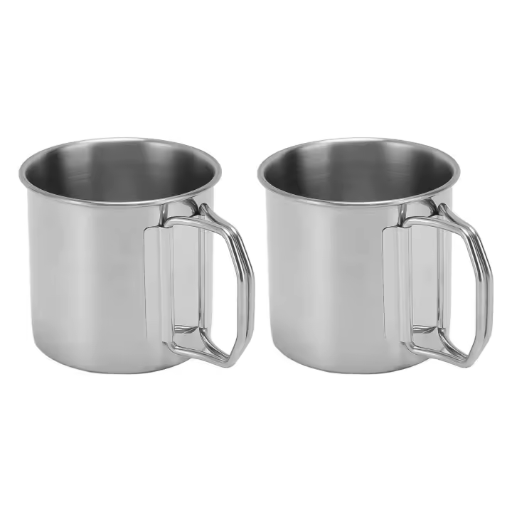 Taza de viaje con mango plegable de acero inoxidable 304, taza de café de agua de cerveza portátil para acampar al aire libre, con mango plegable, capacidad (250ml) - 1