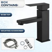 Grifo lavabo negro mate acero inoxidable monomando agua fria y caliente con 2 mangueras incluidas grifo negro lavabo grifo baño negro grifo de lavabo negro - details 1