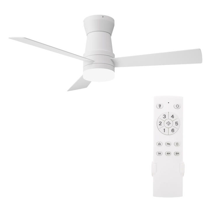 Ventilador de techo Superaly blanco con iluminación y control remoto, diámetro 106.6 cm, 3 aspas de madera natural, silencioso, 6 velocidades, temporizador, mot