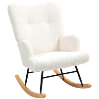 HOMCOM Mecedora de Borreguito Mecedora para Lactancia con Respaldo Capitoné y Base de Madera de Caucho Carga 120 kg Silla Mecedora para Salón Dormitorio a - details 0