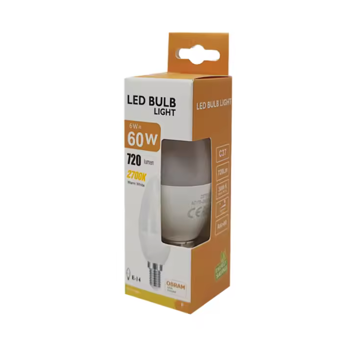 FACTORLED BOMBILLA LED VELA 6W OSRAM E14, 720 LM GRAN LUMINOSIDAD, LUZ BLANCA 2700K - 4000K- 6000K - 1