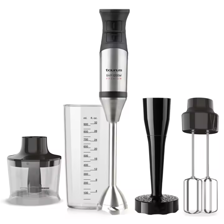 Taurus - Batidora de mano Bapi 1200 Premium Fullset. Color Metálico. Material producto Acero inoxidable. Potencia 1.200 W. Longitud del cable 111 cm - 1