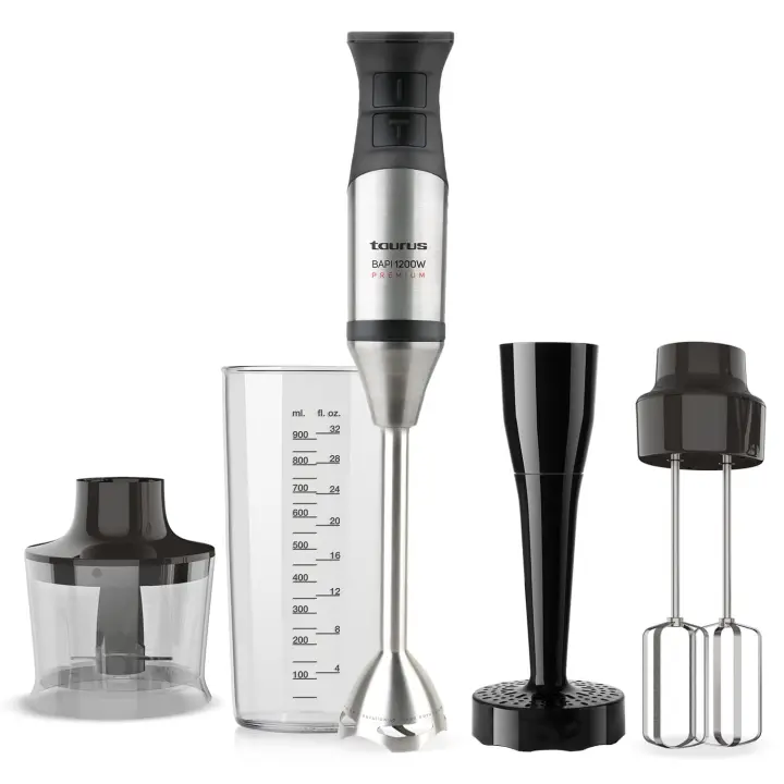 Taurus - Batidora de mano Bapi 1200 Premium Fullset. Color Metálico. Material producto Acero inoxidable. Potencia 1.200 W. Longitud del cable 111 cm - 1