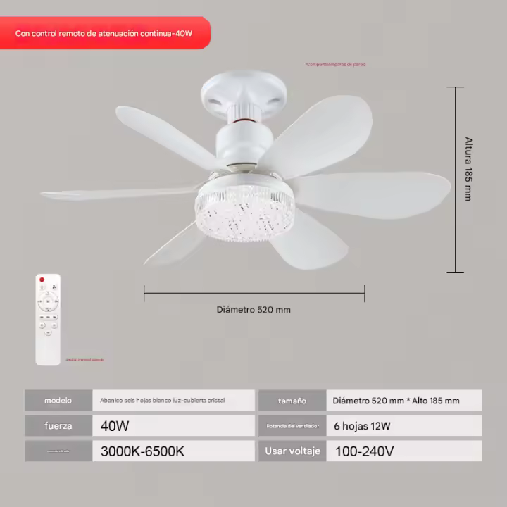 Ventilador Techo with Luz y Mando a Distancia, Lampara Ventilador Techo with Ventiladores Silencioso, E27, Regulable en Colores y Velocidades Temporizador 6 Aspas para Dormitorio (52CM) - 1
