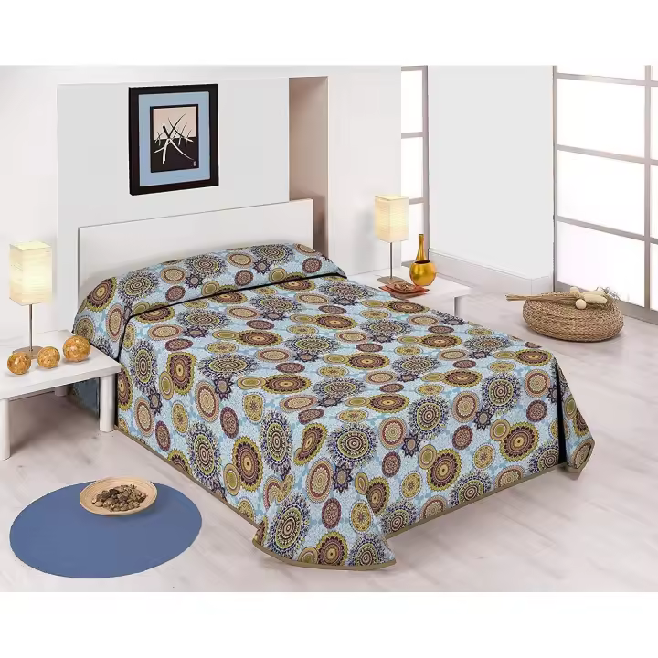 SABANALIA - Colcha estampada Mandala (Disponible en varios tamaños) | Colcha ideal para primavera y verano | Producto ligero y decorativo - 1
