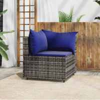vidaXL Sofá de esquina de jardín con cojines ratán sintético en color Negro y blanco/Marrón y rojo/Gris y azul y más | acolchados duraderos para sofás de jardín terraza exterior - details 2