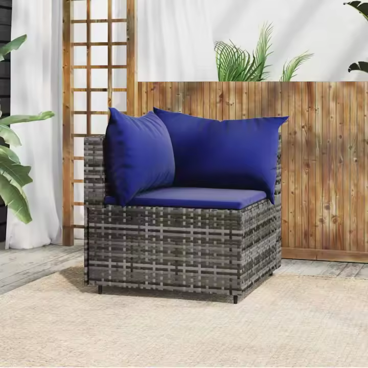 vidaXL Sofá de esquina de jardín con cojines ratán sintético en color Negro y blanco/Marrón y rojo/Gris y azul y más | acolchados duraderos para sofás de jardín terraza exterior - 1