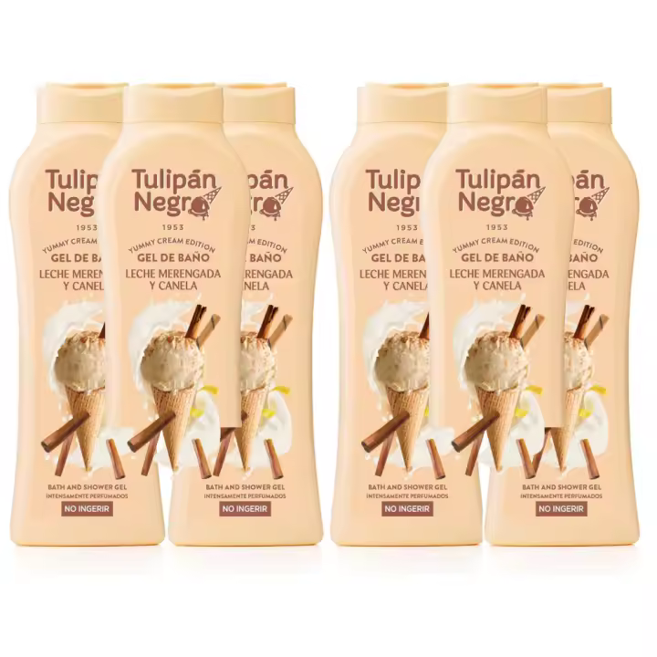 PACK DE 6 Tulipán Negro - Gel de Baño Hidratante Leche Merengada y Canela 650 ml, Intensamente Perfumado Briseis S.A. - 1