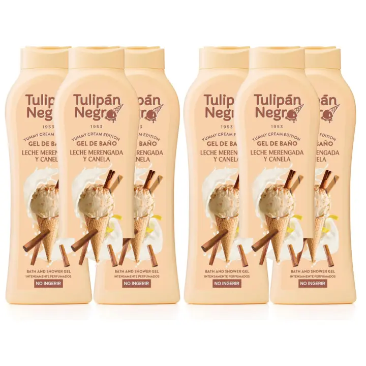 PACK DE 6 Tulipán Negro - Gel de Baño Hidratante Leche Merengada y Canela 650 ml, Intensamente Perfumado Briseis S.A. - 1