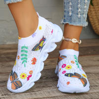 Zapatillas De Mujer De Punto Con Cristales Transpirables Y Ligeros Para Verano 2024 Zapatos Casuales De Deporte Planos Con Mesh Respirable Talla Verdadera - details 3