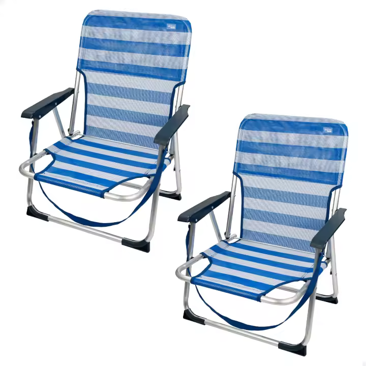 Aktive - Pack 2 sillas playa plegables, fabricadas de textileno y aluminio, con respaldo fijo, miden 44x40x72 cm, tienen asa de hombro y topes antivuelco, soportan 100 kg, ligeras y resistentes, de asiento bajo - 1