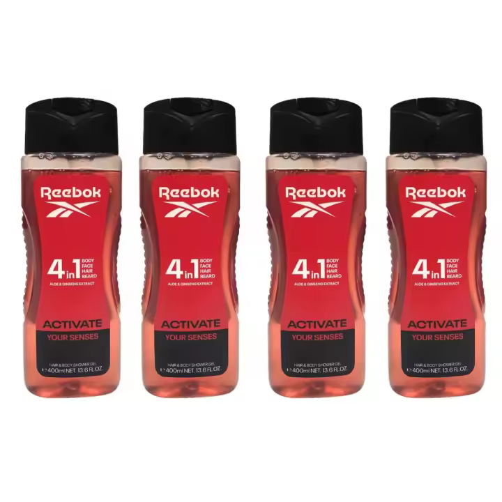 REEBOK Activate your Senses - Gel de Ducha Para Hombre 4 en 1 - Cuerpo, Cara, Pelo, Barba - 4X400ml - 1