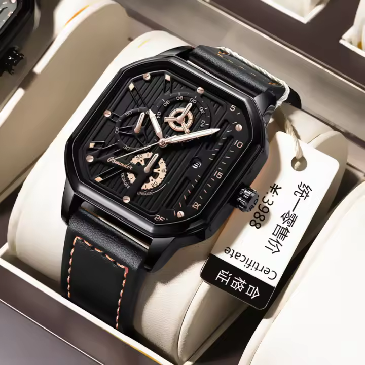 Reloj De Hombre Cuadrado Impermeable Luminoso Con Calendario De Acero Inoxidable Lujo Reloj De Pulsera De Cuarzo Moda Casual - 1