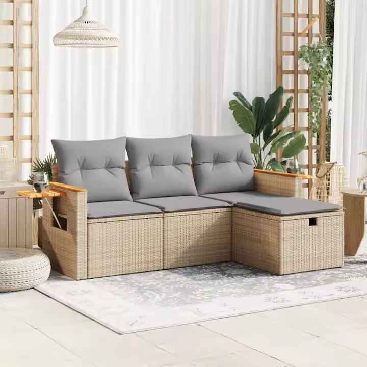 vidaXL Juego de sofás jardín con cojines 4 pzas ratán sintético beige - 1