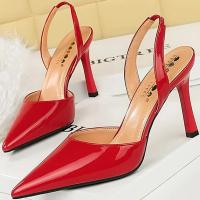 Sandalias De Tacón Alto Para Mujer 9cm Cómodas Elásticas Con Slingback De Cuero Glossy Azul Rojo Verano Fiesta Danza Pumps - details 4
