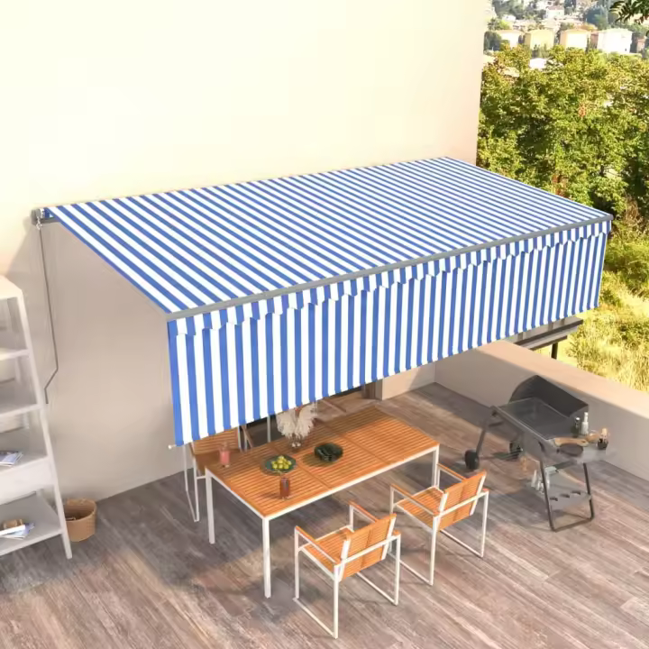 vidaXL Toldo retráctil manual con persiana azul y blanco 6x3 m - 1
